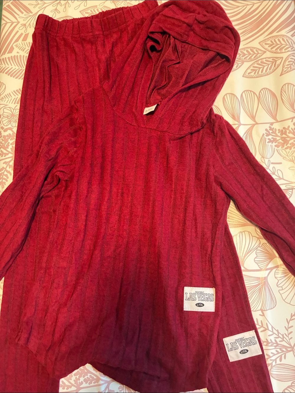Women’s Red Hooded Long Sleeve Top & Bottom Set